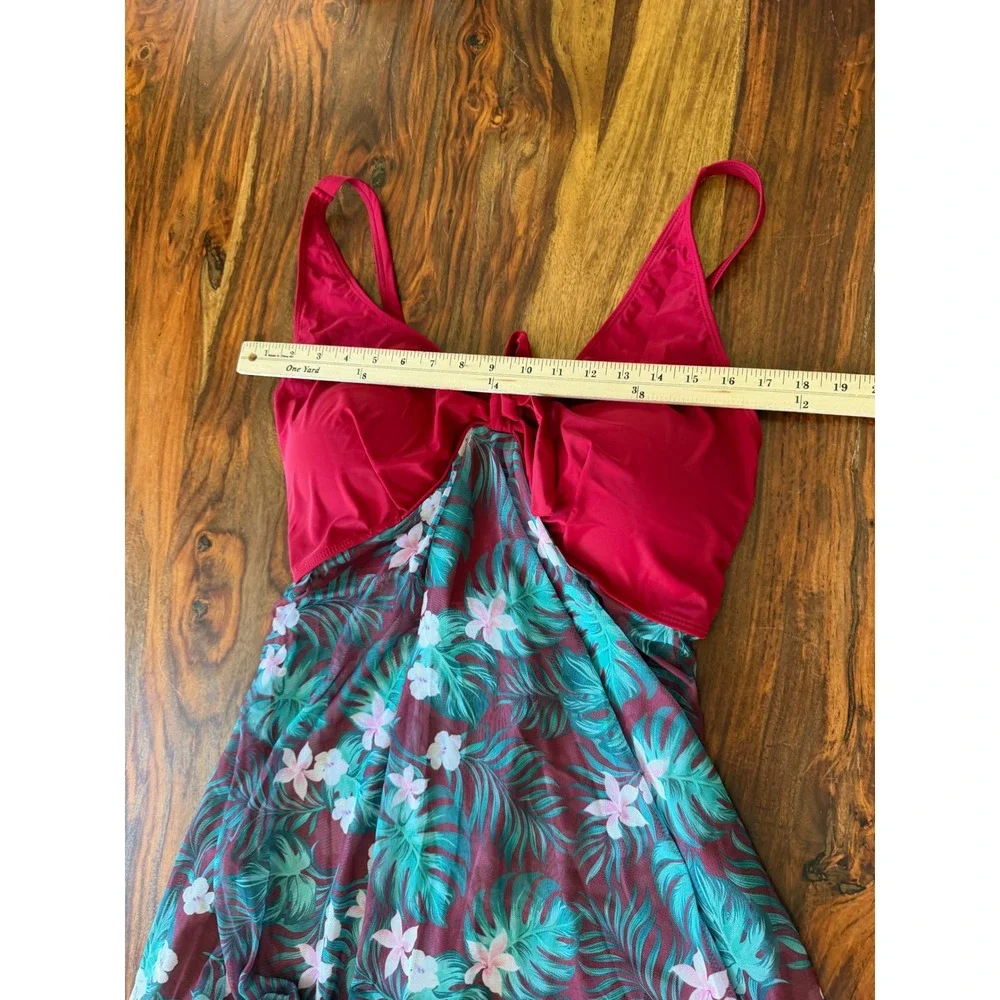 Womens Magenta Tropical Palm Print Tankini Set Boy Shorts Swimsuit Plus Size 5XL